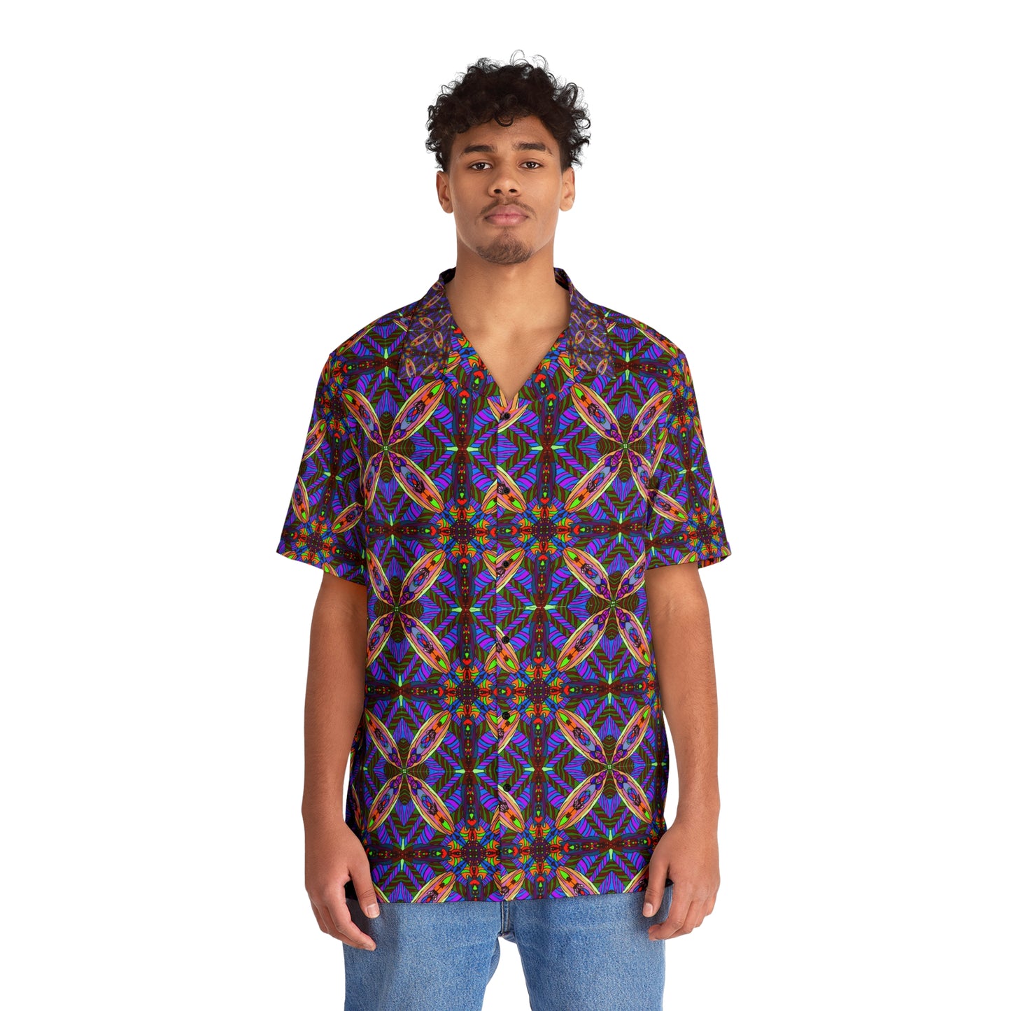 Our Original Hand Drawn Design Men's Hawaiian Shirt - Matrix Design Button Through