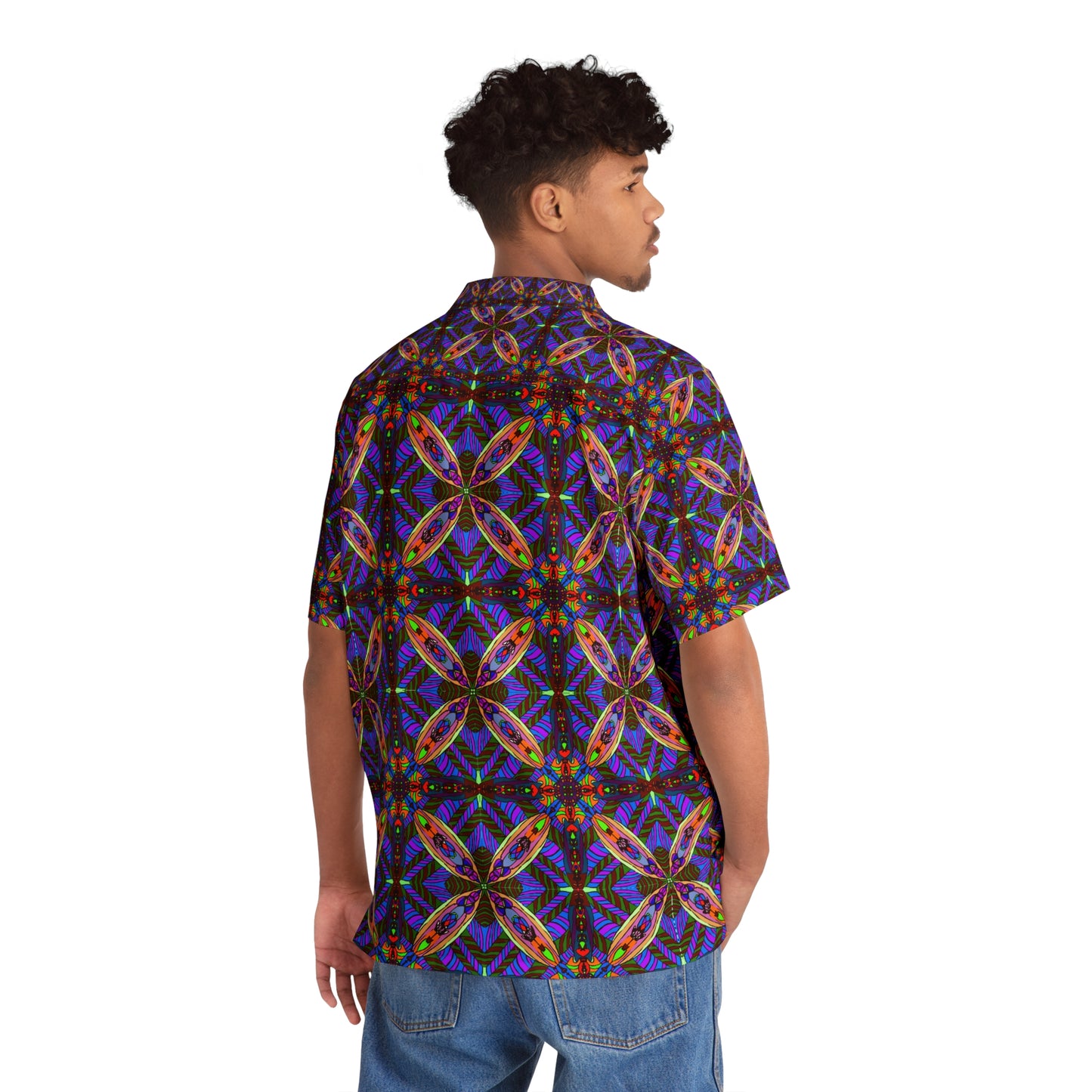 Our Original Hand Drawn Design Men's Hawaiian Shirt - Matrix Design Button Through