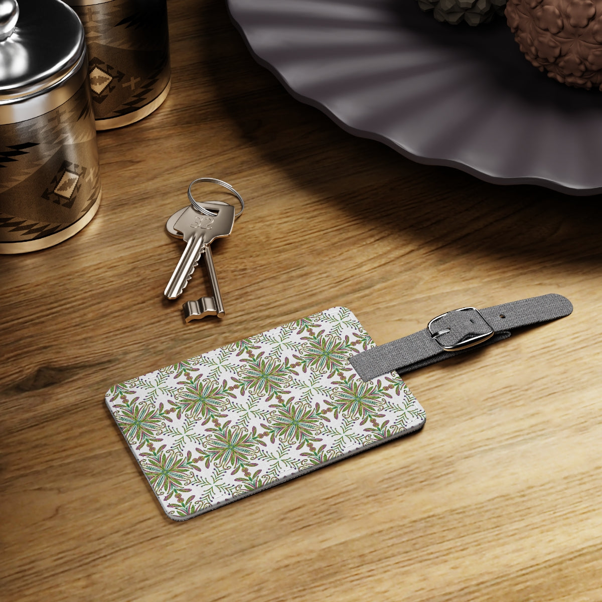 Saffiano Polyester Luggage Tag, Rectangle, Floral Glitter