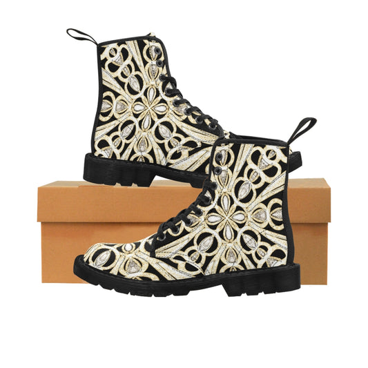 Women's Custom Print Diamonds & Pearls Canvas Boots