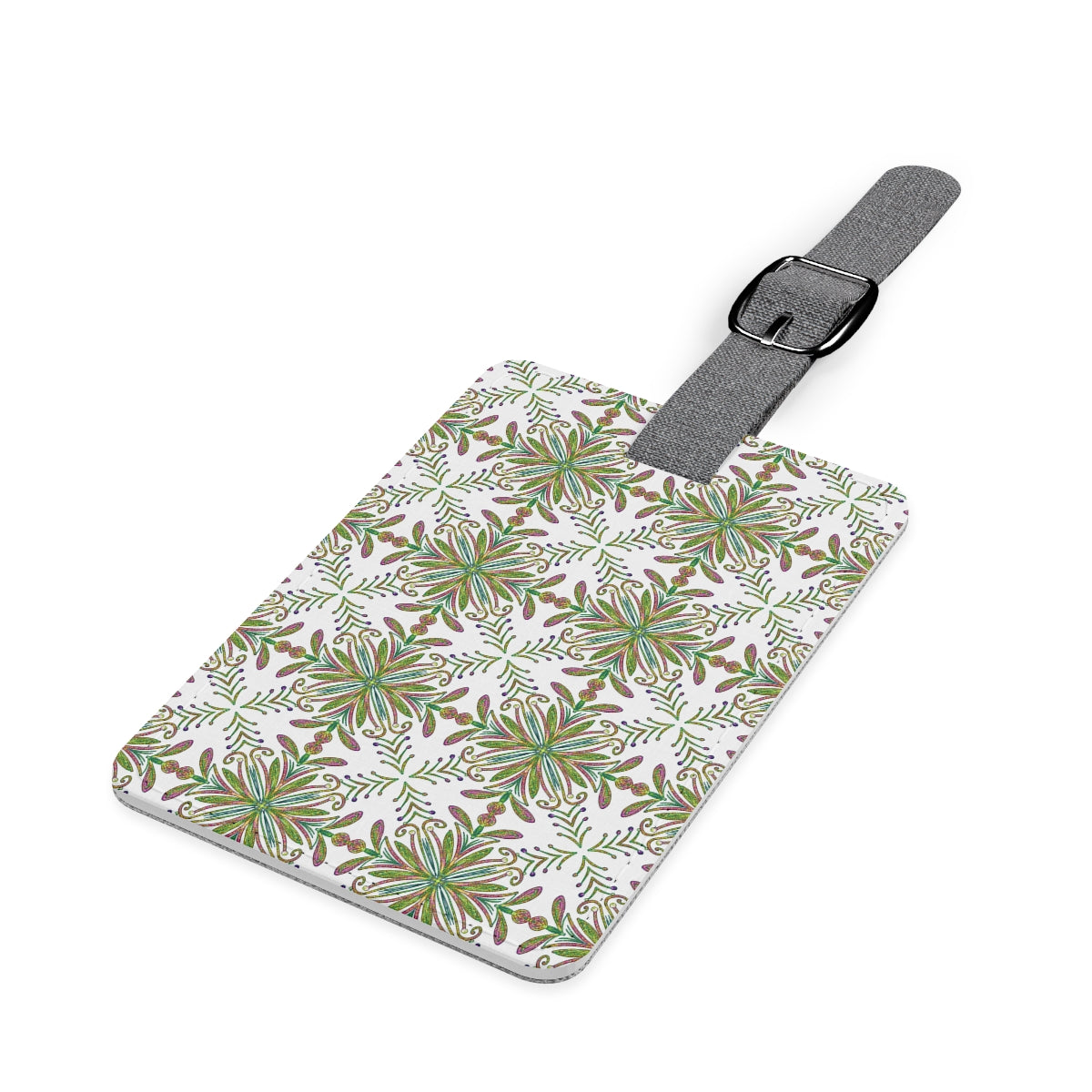 Saffiano Polyester Luggage Tag, Rectangle, Floral Glitter