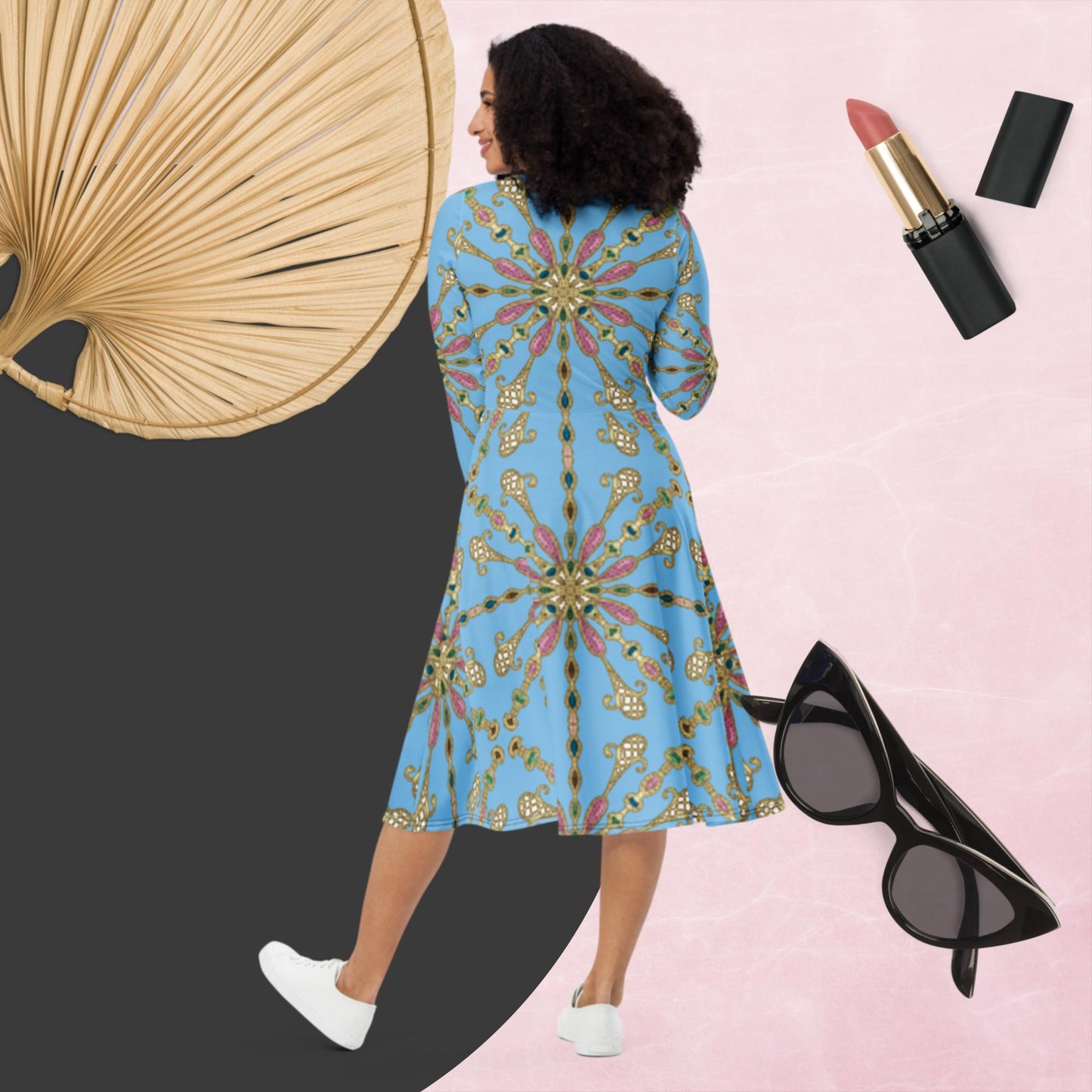 Mid Century Jewels | Long Sleeve Midi Dress