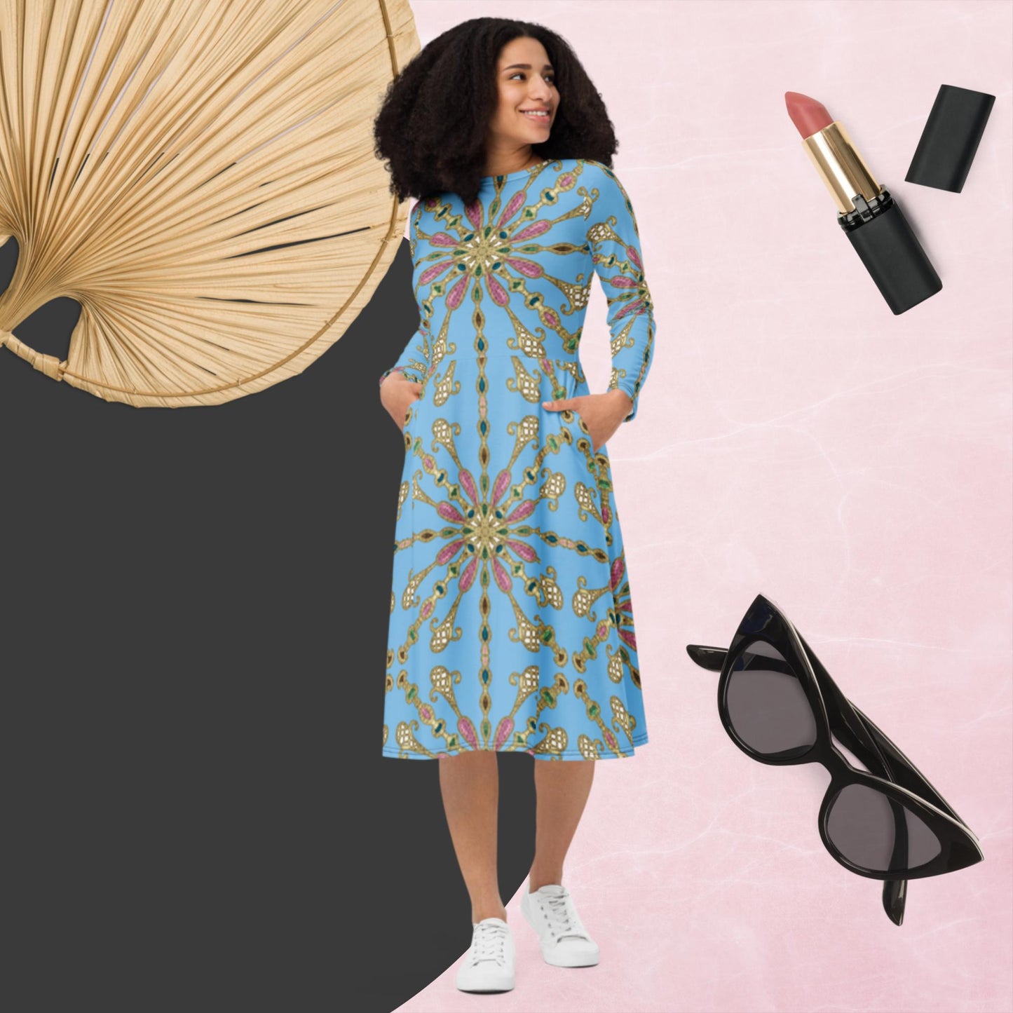 Mid Century Jewels | Long Sleeve Midi Dress