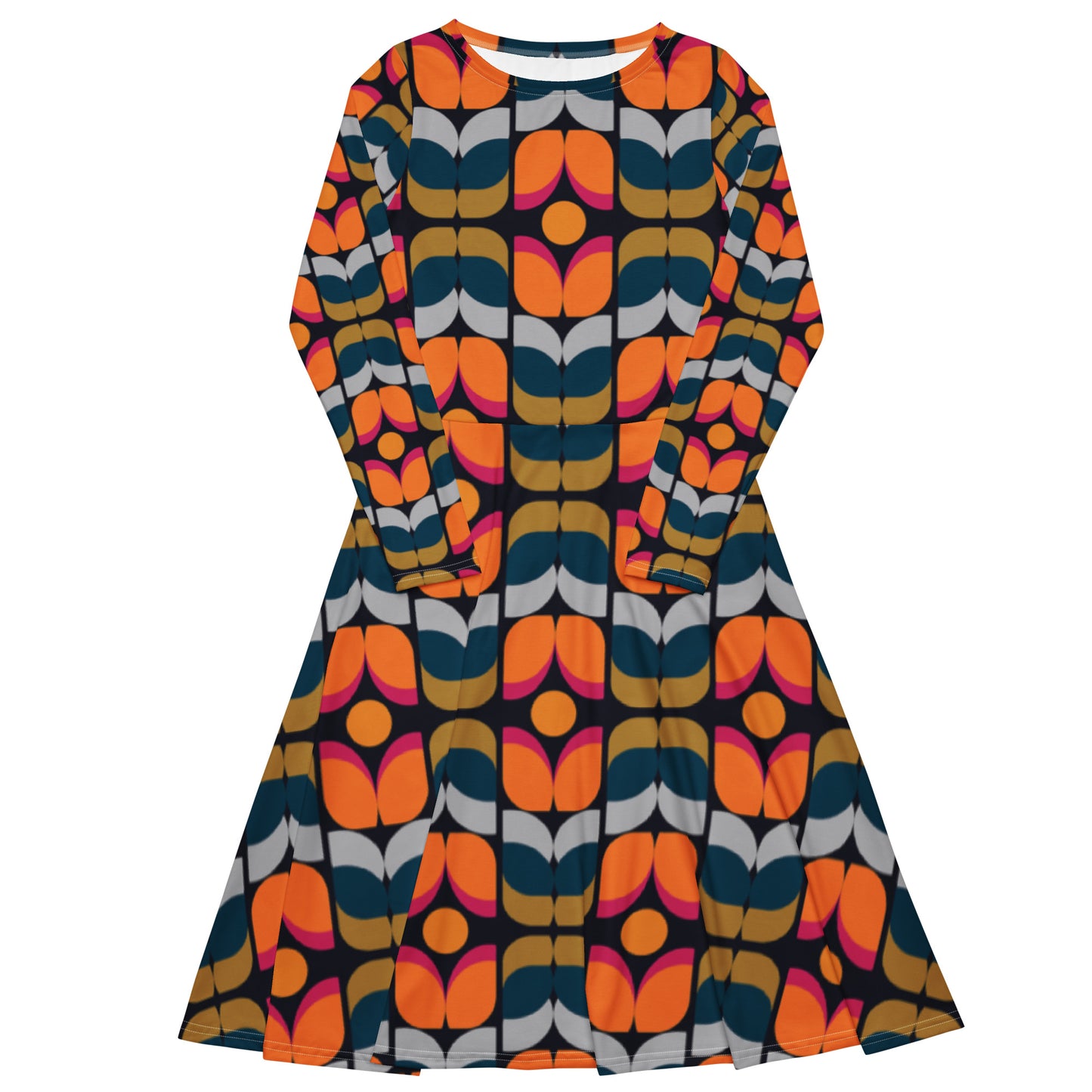 All-over print long sleeve midi dress